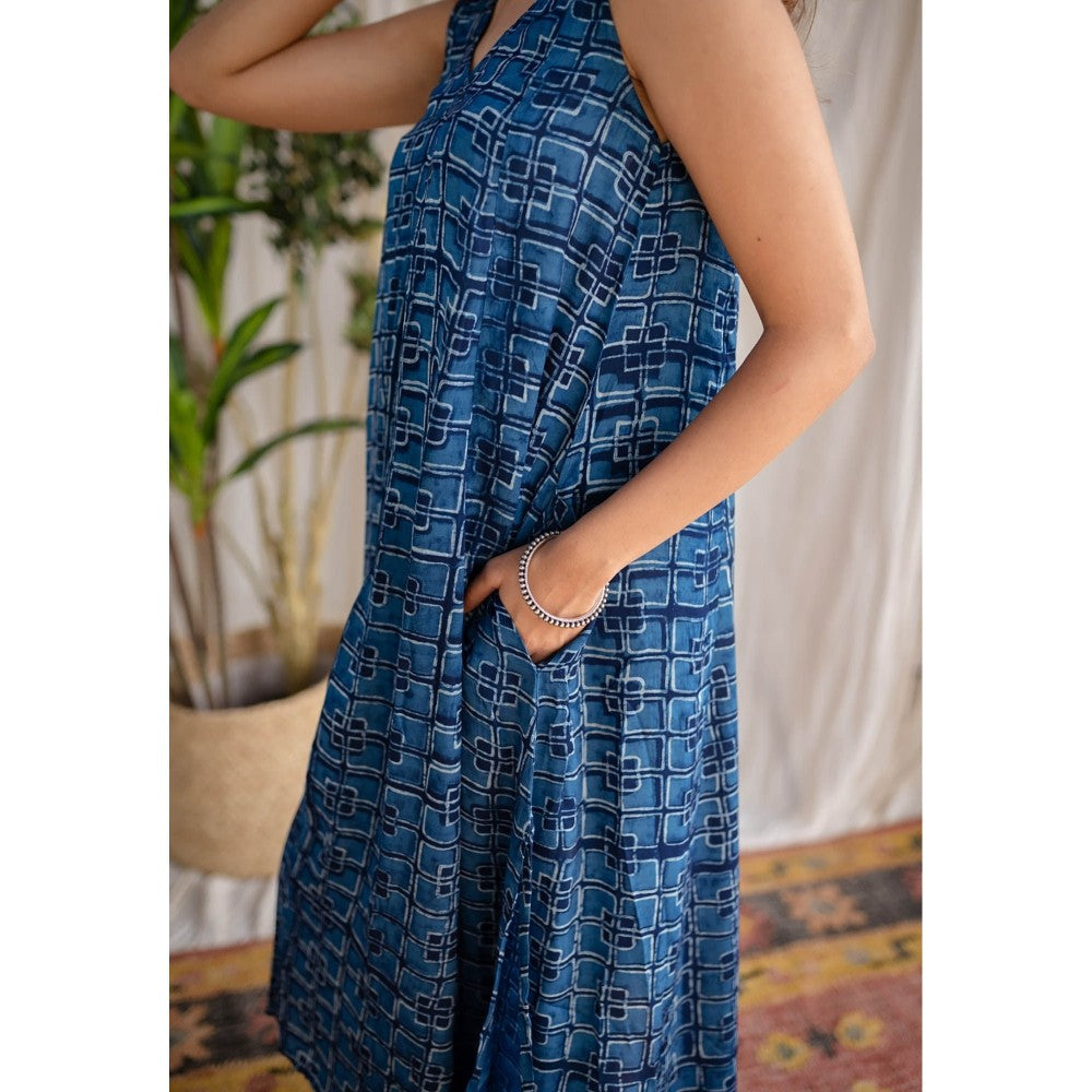 The Indian Ethnic Co. Indigo Dabu Modal Silk Co-Ord Set