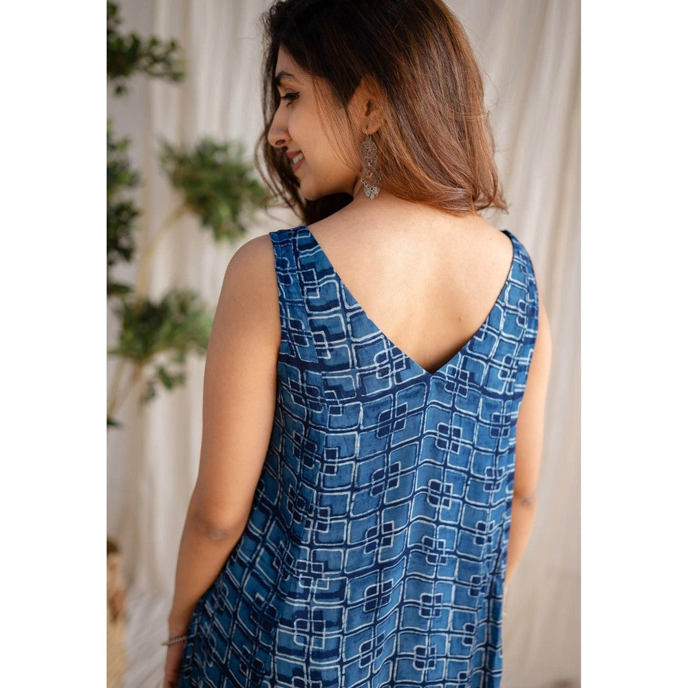 The Indian Ethnic Co. Indigo Dabu Modal Silk Co-Ord Set