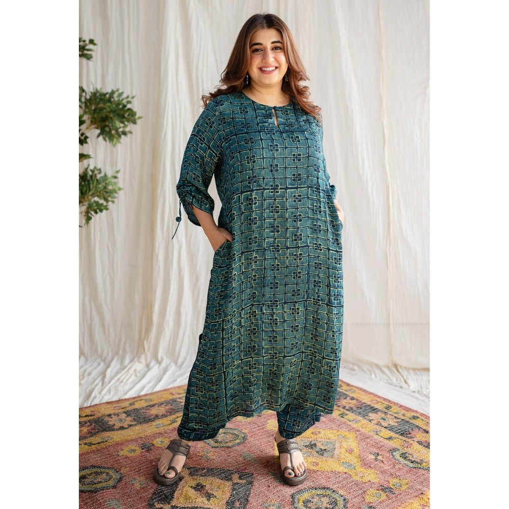 The Indian Ethnic Co. Green Dabu Modal Silk Co-Ord Set