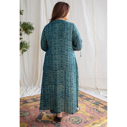 The Indian Ethnic Co. Green Dabu Modal Silk Co-Ord Set