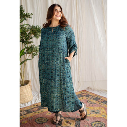 The Indian Ethnic Co. Green Dabu Modal Silk Co-Ord Set