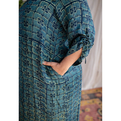 The Indian Ethnic Co. Green Dabu Modal Silk Co-Ord Set