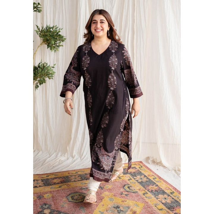 The Indian Ethnic Co. Charcoal Ajrakh Cotton Kurta