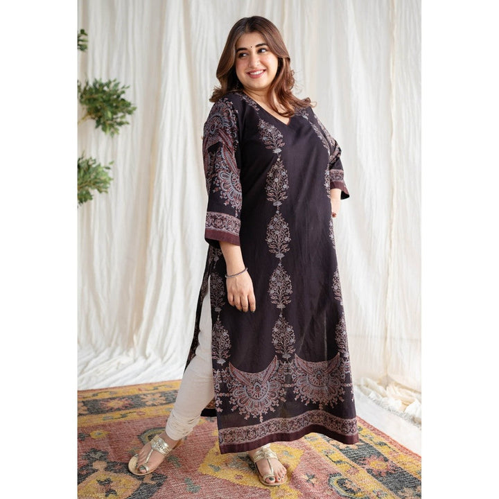 The Indian Ethnic Co. Charcoal Ajrakh Cotton Kurta