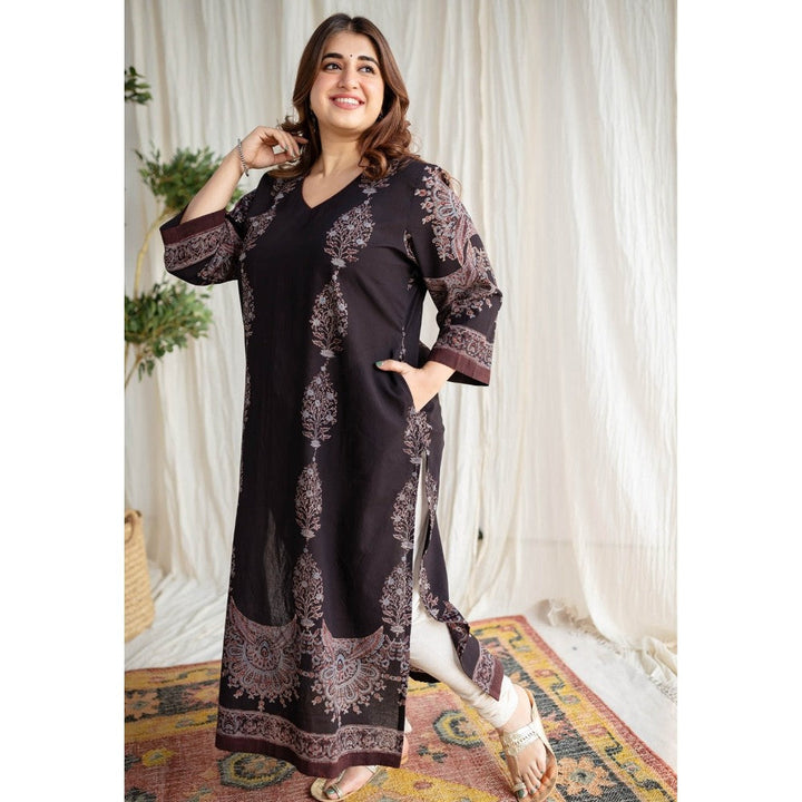 The Indian Ethnic Co. Charcoal Ajrakh Cotton Kurta