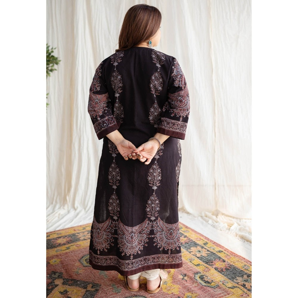 The Indian Ethnic Co. Charcoal Ajrakh Cotton Kurta