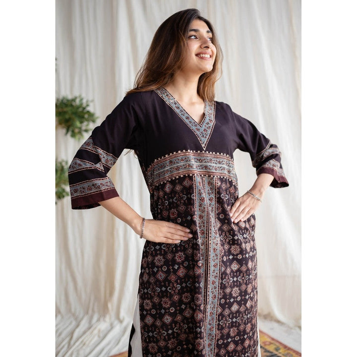 The Indian Ethnic Co. Coffee Ajrakh Cotton Kurta