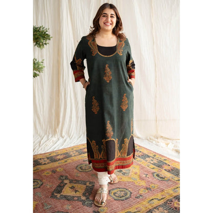 The Indian Ethnic Co. Dark Green Ajrakh Cotton Kurta