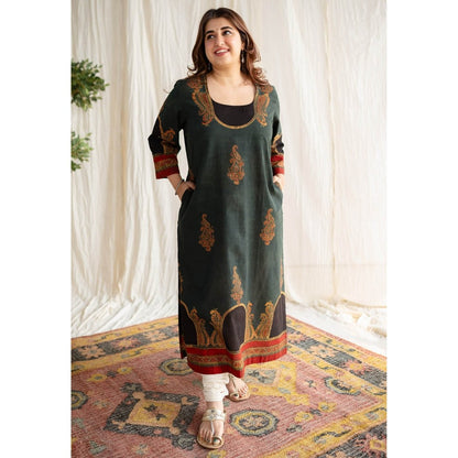 The Indian Ethnic Co. Dark Green Ajrakh Cotton Kurta