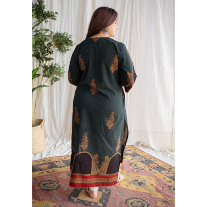 The Indian Ethnic Co. Dark Green Ajrakh Cotton Kurta