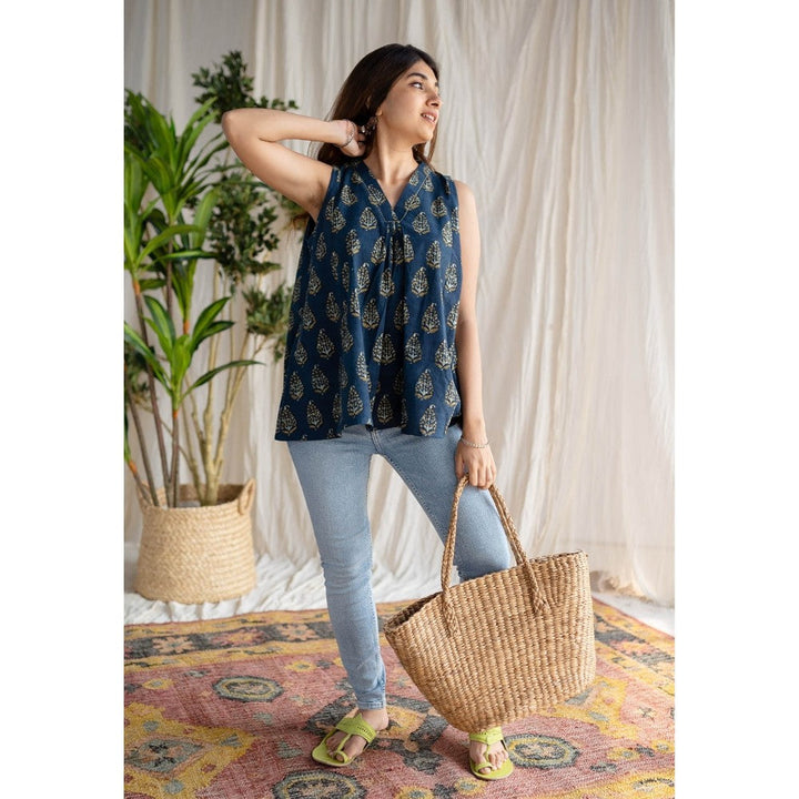 The Indian Ethnic Co. Indigo Ajrakh Cotton Top