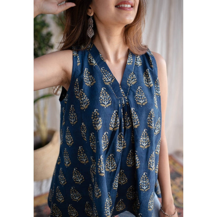 The Indian Ethnic Co. Indigo Ajrakh Cotton Top