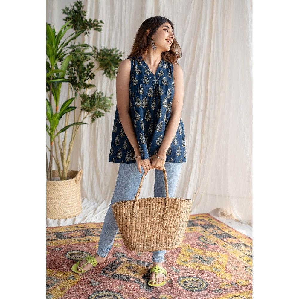 The Indian Ethnic Co. Indigo Ajrakh Cotton Top