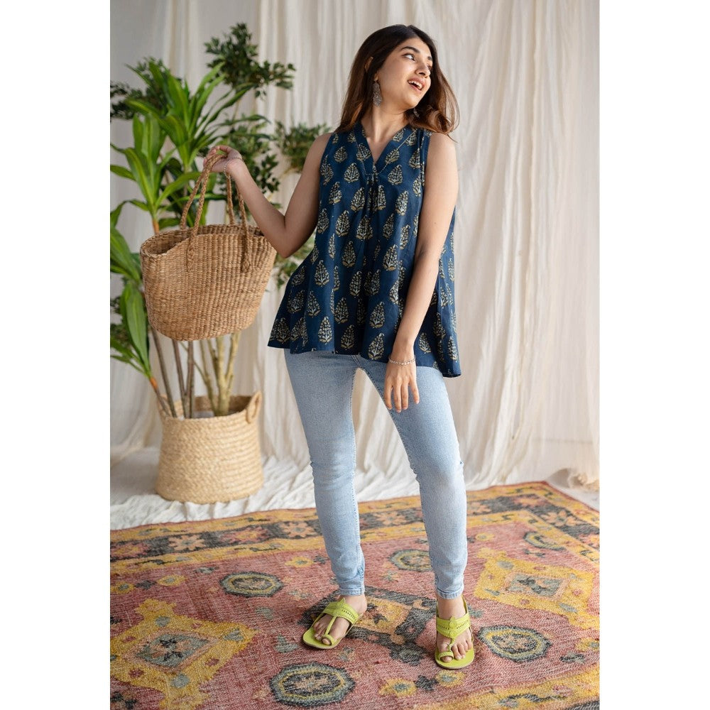 The Indian Ethnic Co. Indigo Ajrakh Cotton Top