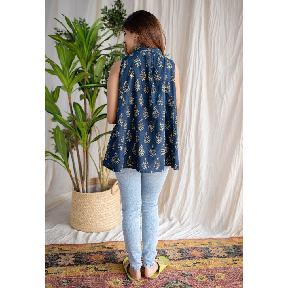 The Indian Ethnic Co. Indigo Ajrakh Cotton Top