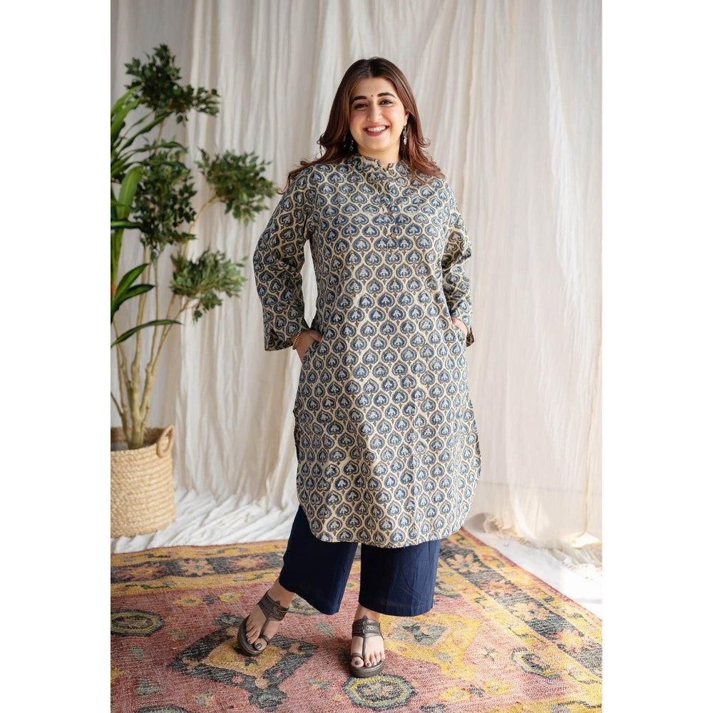 The Indian Ethnic Co. Beige Ajrakh Cotton Kurta