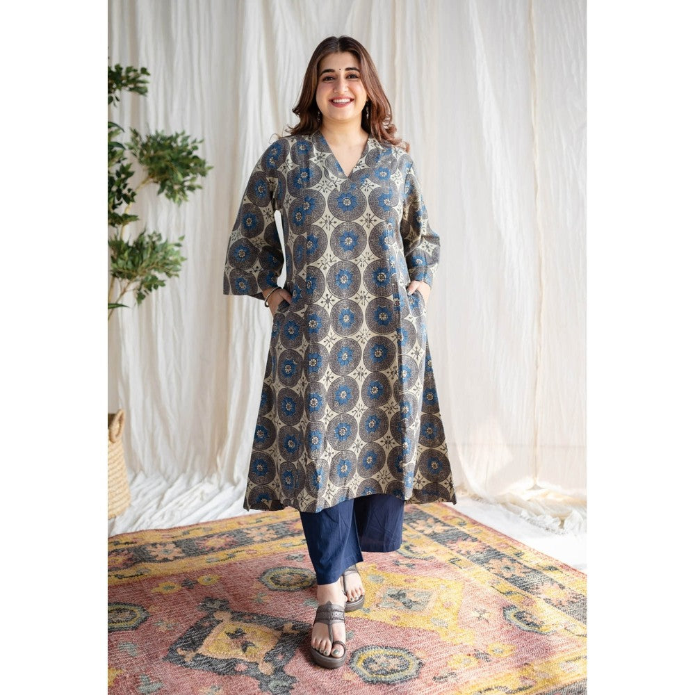 The Indian Ethnic Co. Beige Ajrakh Cotton Kurta