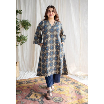 The Indian Ethnic Co. Beige Ajrakh Cotton Kurta