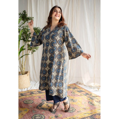 The Indian Ethnic Co. Beige Ajrakh Cotton Kurta