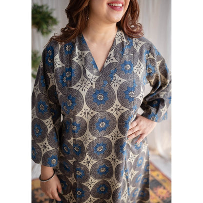 The Indian Ethnic Co. Beige Ajrakh Cotton Kurta