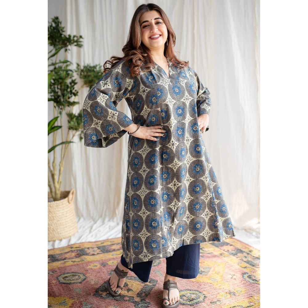 The Indian Ethnic Co. Beige Ajrakh Cotton Kurta