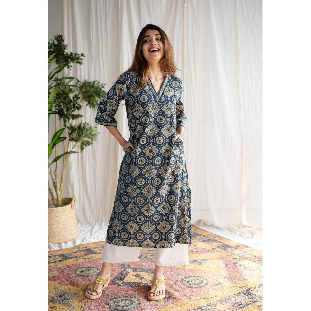The Indian Ethnic Co. Indigo Ajrakh Cotton Kurta