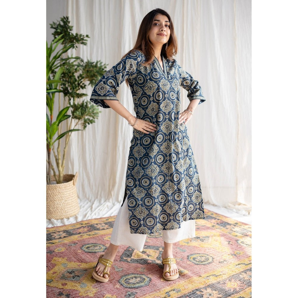 The Indian Ethnic Co. Indigo Ajrakh Cotton Kurta