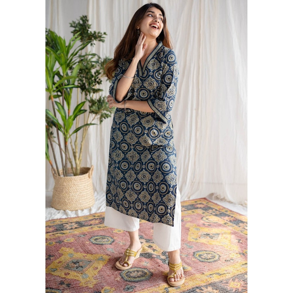 The Indian Ethnic Co. Indigo Ajrakh Cotton Kurta