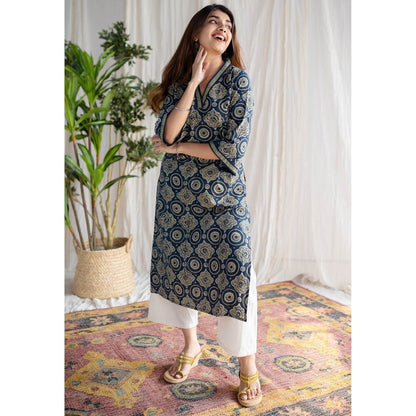 The Indian Ethnic Co. Indigo Ajrakh Cotton Kurta