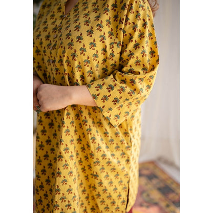 The Indian Ethnic Co. Yellow Ajrakh Cotton Kurta