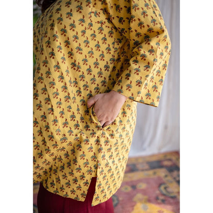 The Indian Ethnic Co. Yellow Ajrakh Cotton Kurta