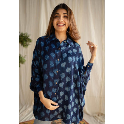 The Indian Ethnic Co. Indigo Dabu Modal Silk Shirt