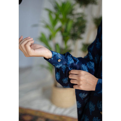 The Indian Ethnic Co. Indigo Dabu Modal Silk Shirt