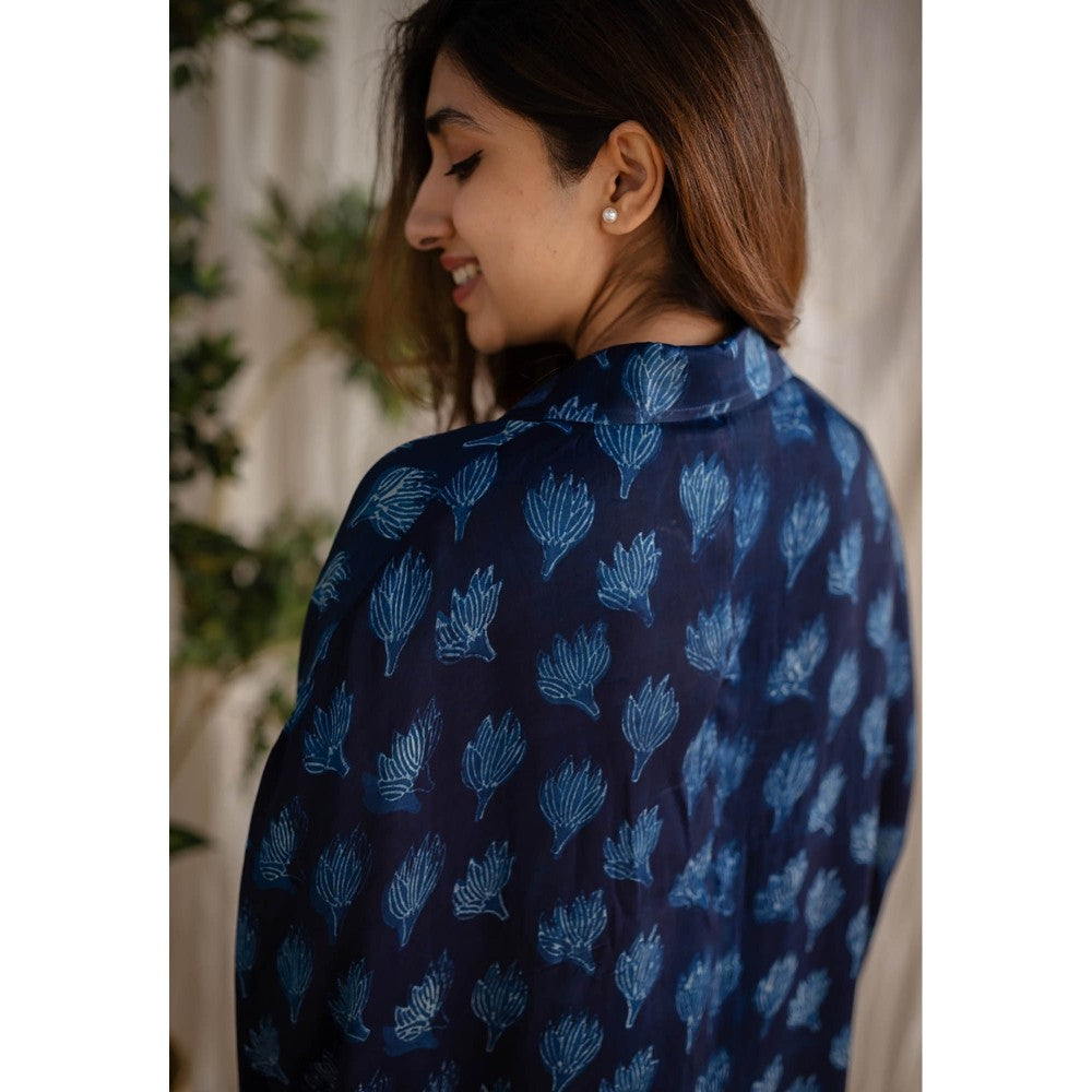 The Indian Ethnic Co. Indigo Dabu Modal Silk Shirt