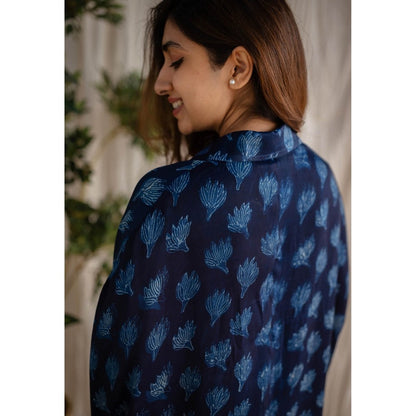 The Indian Ethnic Co. Indigo Dabu Modal Silk Shirt