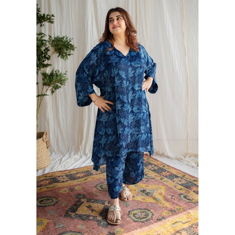 The Indian Ethnic Co. Indigo Dabu Modal Silk Co-Ord Set