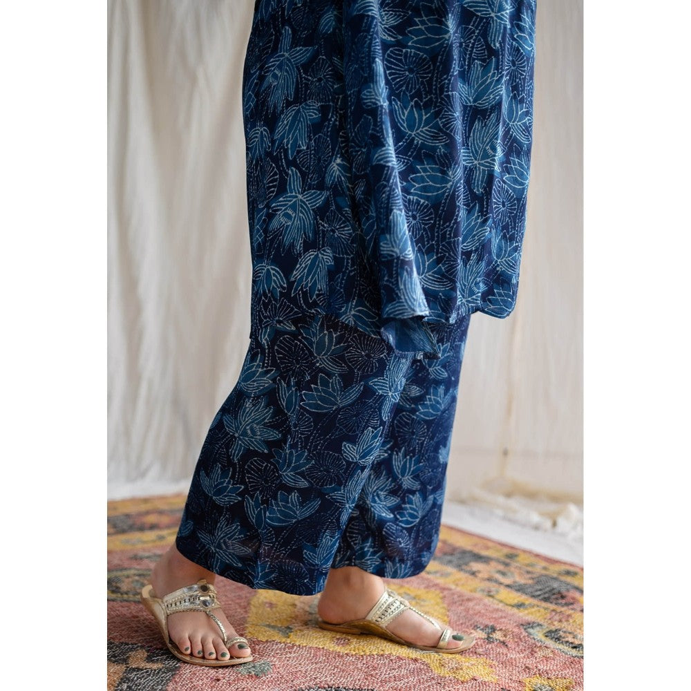 The Indian Ethnic Co. Indigo Dabu Modal Silk Co-Ord Set