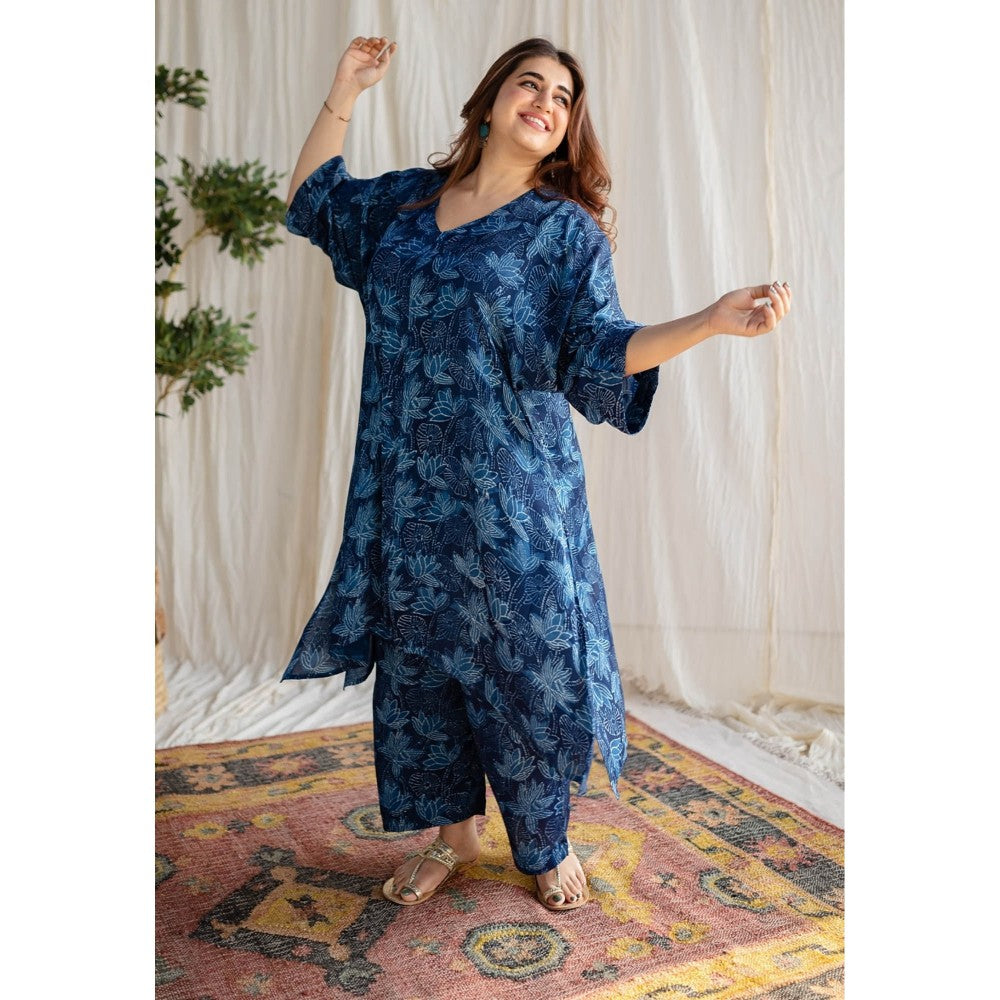 The Indian Ethnic Co. Indigo Dabu Modal Silk Co-Ord Set