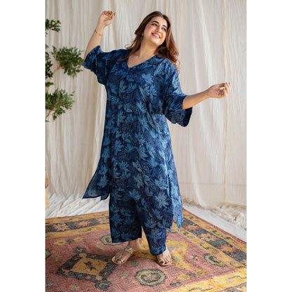 The Indian Ethnic Co. Indigo Dabu Modal Silk Co-Ord Set