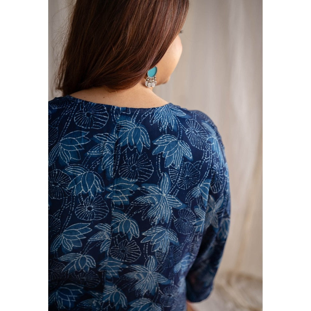 The Indian Ethnic Co. Indigo Dabu Modal Silk Co-Ord Set