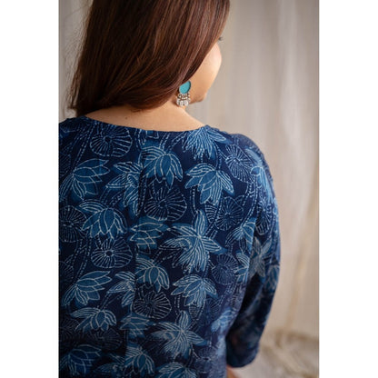 The Indian Ethnic Co. Indigo Dabu Modal Silk Co-Ord Set