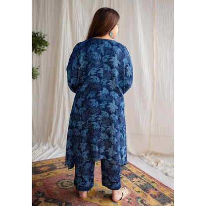 The Indian Ethnic Co. Indigo Dabu Modal Silk Co-Ord Set