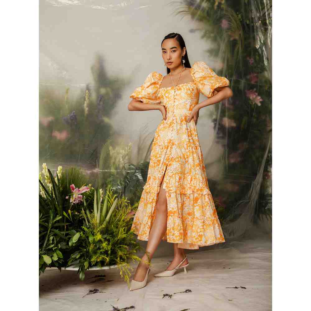 THE IASO Orange Saki Midi Dress