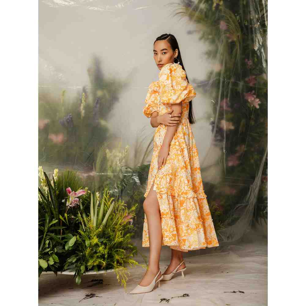 THE IASO Orange Saki Midi Dress