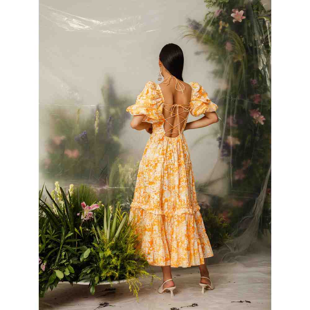 THE IASO Orange Saki Midi Dress