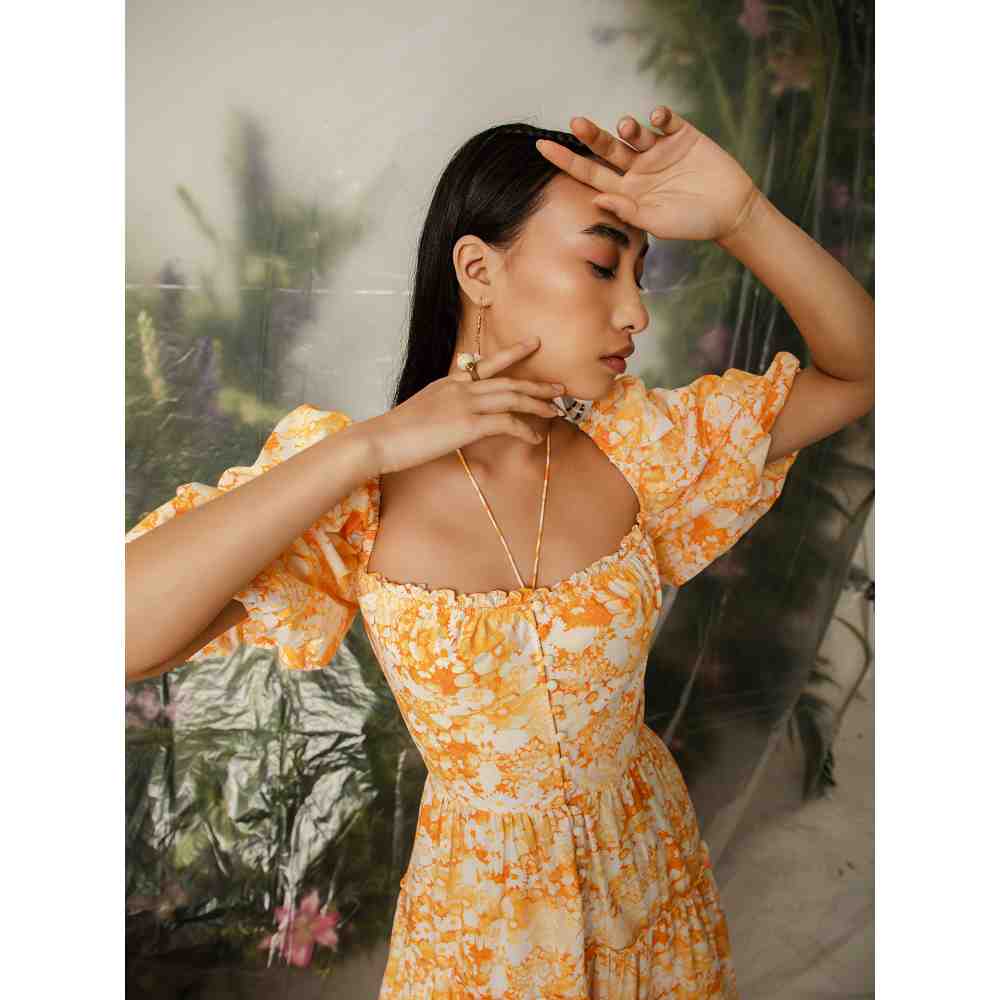 THE IASO Orange Saki Midi Dress