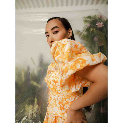 THE IASO Orange Saki Midi Dress