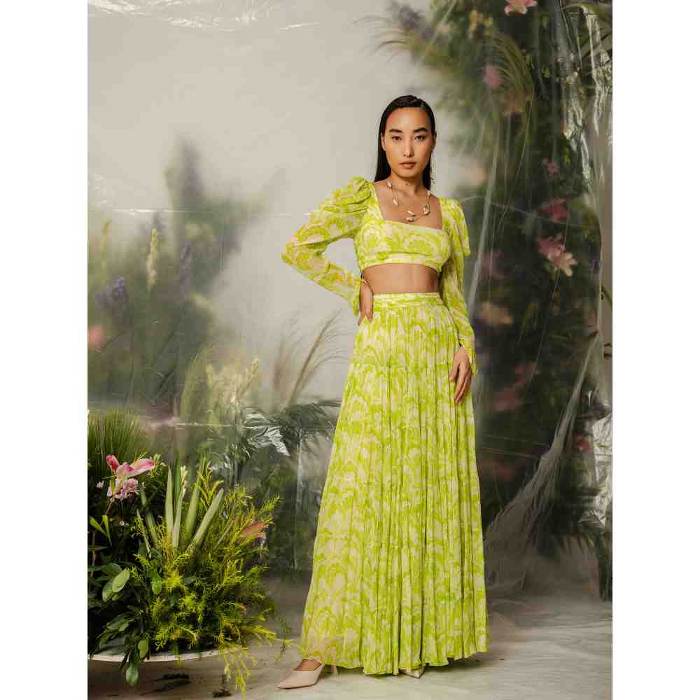 THE IASO Green Kioko Crop Top & Midi Skirt (Set of 2)