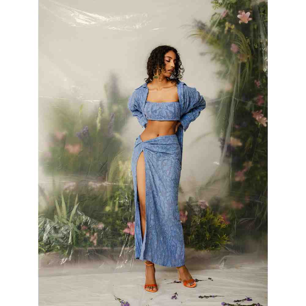 THE IASO Blue Kumi Beach Top and Mini Skirt (Set of 3)