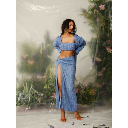 THE IASO Blue Kumi Beach Top and Mini Skirt (Set of 3)